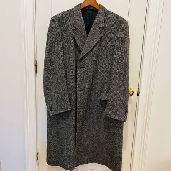 VTG Maitland of England Men's Gray Wool Herringbone Overcoat 46 R - Picture 11 of 15